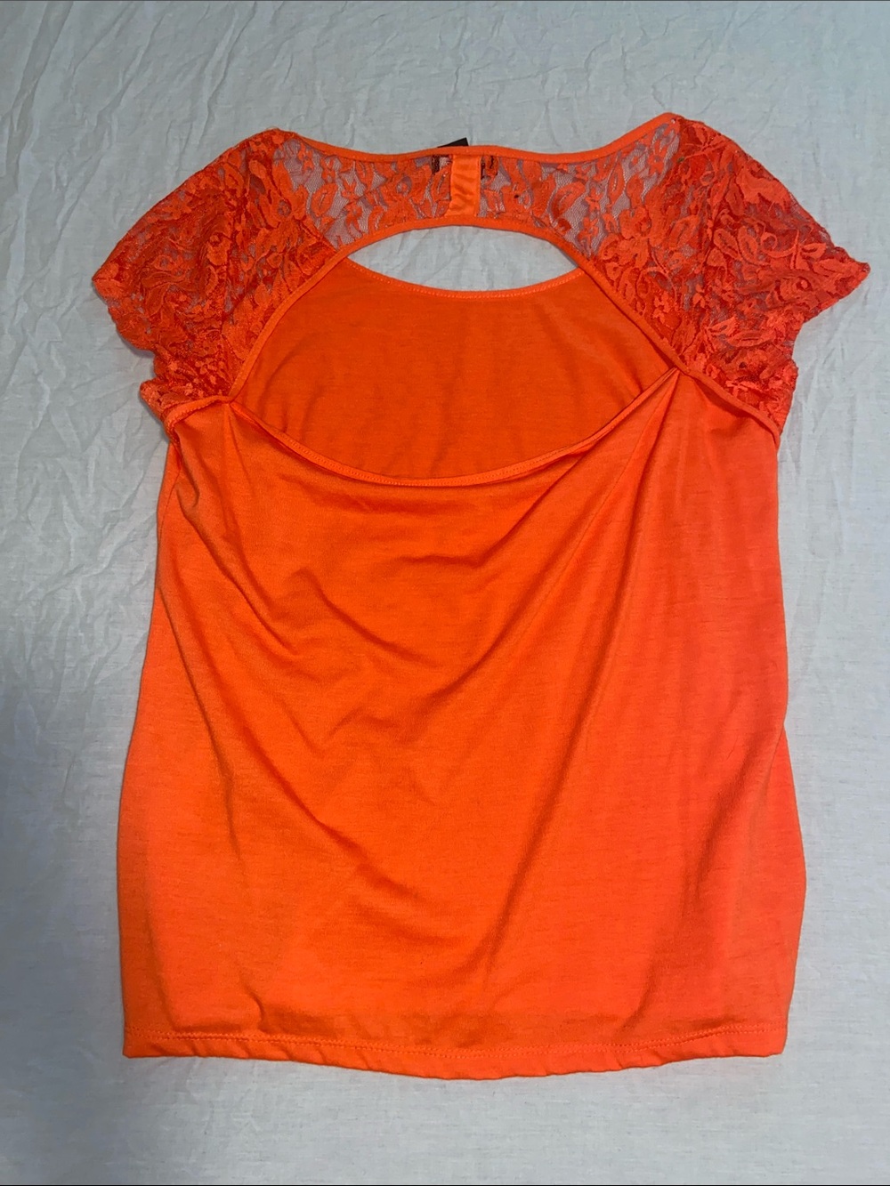 Rouge Helium Orange Lace Sleeve Short Sleeve Tee - Picture 3 of 3